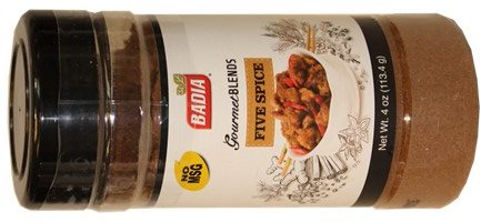 Badia gourmet blends five spices.  3.5 oz