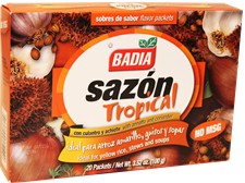 Badia tropical seasoning with coriander & annato 3.5 oz – 20 envelopes.  Contains No Msg