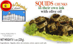 Palacio De Oriente squid chunks in their ink   Large 8 1/16  oz can.