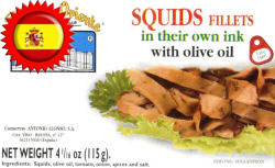 Palacio De Oriente squid fillets.   4 1/16  oz. From Spain