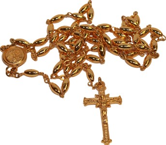 Golden metal rosary.