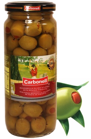 Carbonell manzanilla Spanish stuffed olives. 7 oz