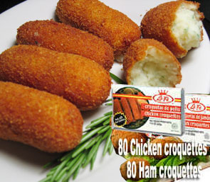 80 Ham Croquetes plus 80 Chicken Croquetes / croquetas de pollo  y croquetas de jamon. Frozen.