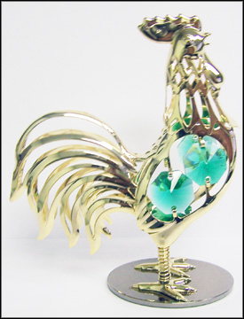 Metal Rooster, Glass Decorated.