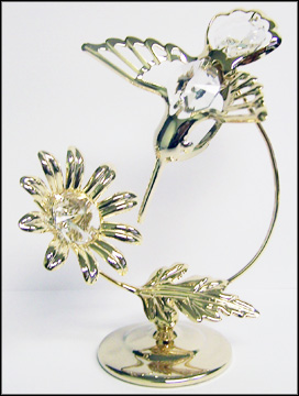 Metal Hummingbird On Flower Decorated With Coat Glass.