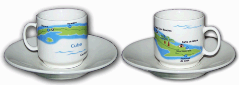 Demitasse Set Of 6 Cups And 6 Saucers With Cuban Map Design