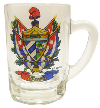 Glass mini mug featuring Cuban Coat of Arms and Cuban Flags