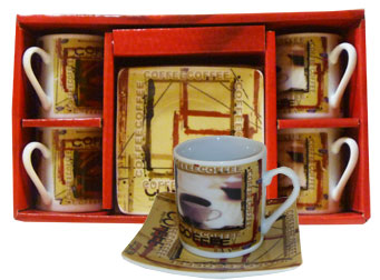 Ceramic demitasse cup set. 8 pieces.