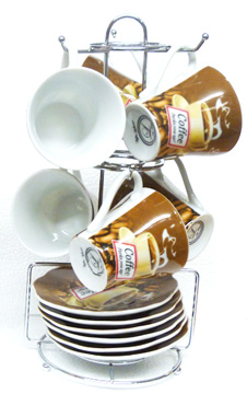 Ceramic demitasse cup set. 13 pieces.