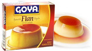 Goya  flan ready mix . 4 servings  2. oz
