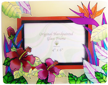 Glass Frame With Colorful Tropical Flower Design