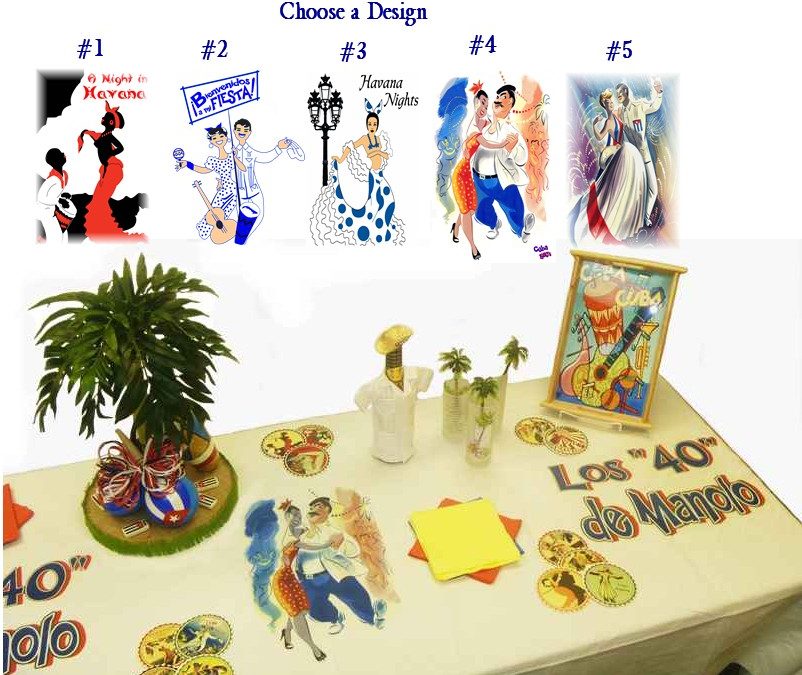 Cuban theme tablecloth 106 x 58 inches Customized for your party.