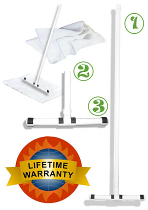 Cuban  mop set  with   2 FREE  mop cloths included. High impact plastic construction.