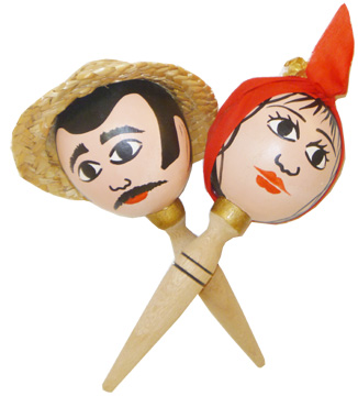 Set  of  2 wood maracas  hand painted and decorated. 10 long