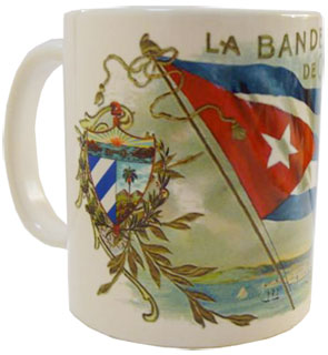 Coffee mug with Cuban flag and Coat of  Arms design.
