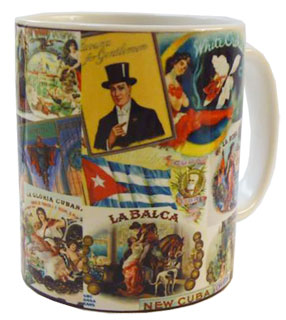 Coffee mug with retro Cuban collage.