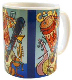 Coffe mug with Cuban musical instruments.