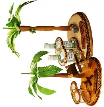 Palm tree and taburete with  mini licor bottle holder. 11 high