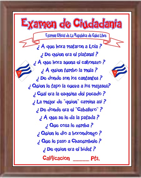 Examen Ciudadania Cubana.  9 x 12