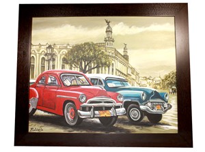 Old Cuban Car framed art 19.5 x 15.5 with frame