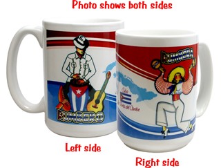 Coffe mug with Rumbero & Rumbera design printed on both sides.