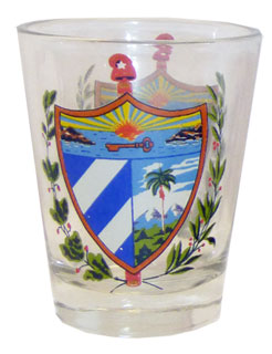 Shot glass with Cuban coat of arms.