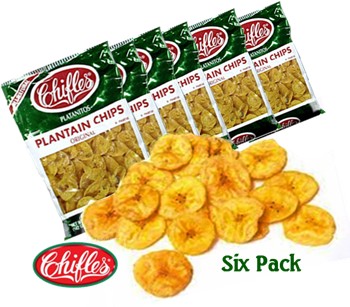 Plantain chips. Pack of 6 individual bags. 0.6 oz each
