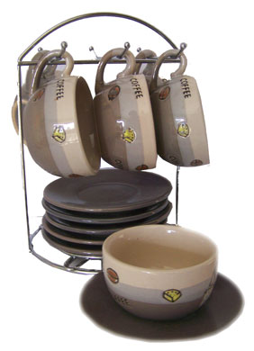 Demitasse Cup & Saucer Set (6) With Display Rack