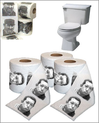 Toliet paper with Hugo Chavez’s face.
