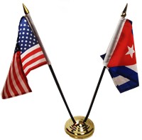 Cuban American set of  2 flags. 4 x 6 inches each flag with stand