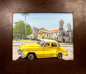 Old Cuban Car framed art 13.5 x 10.5 with frame
